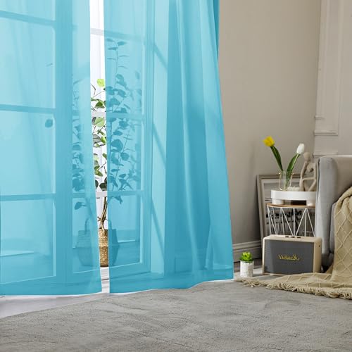 Turquoise Sheer Curtains 90 Inches Long 2 Panels (Turquoise / 42"W x 90"L (Pack of 2))