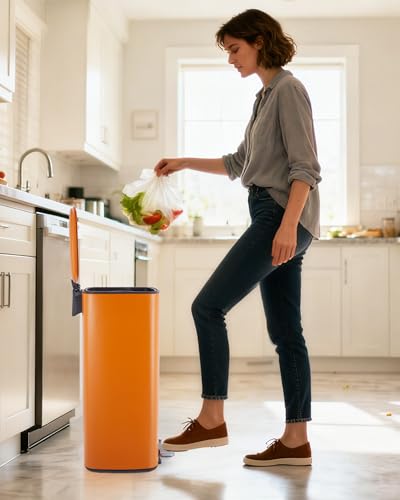 8 Gallon Step Square Trash Can with Soft (Orange)