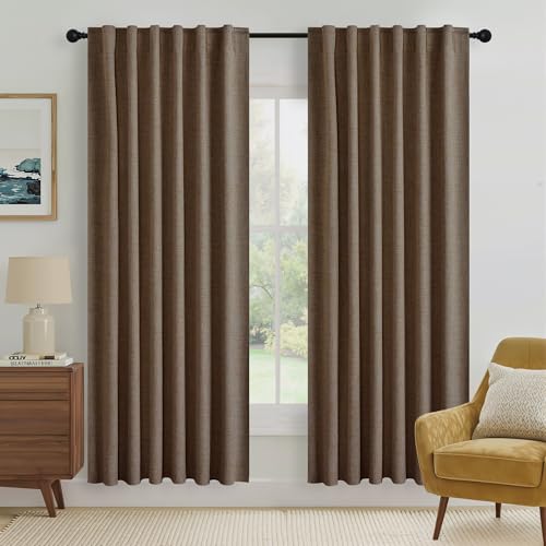 Brown 100% Blackout Linen Curtains 72 Inch Long for Bedroom (Brown / 52"W x 72"L (Pack of 2))
