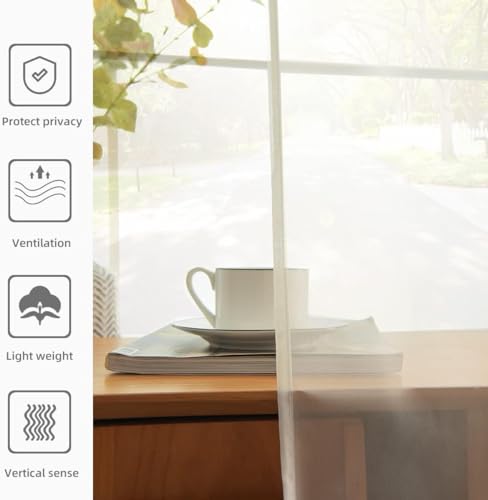 Solid Sheer Rod Pocket Curtain Voile Draperies 2 Panels Ivory Beige Black Grey Coffee 42 Inch Width 54 Inch Long 1 Pair for Kitchen Bedroom Children Living Room Yard (Ivory / 42"W x 54"L (Pack of 2))