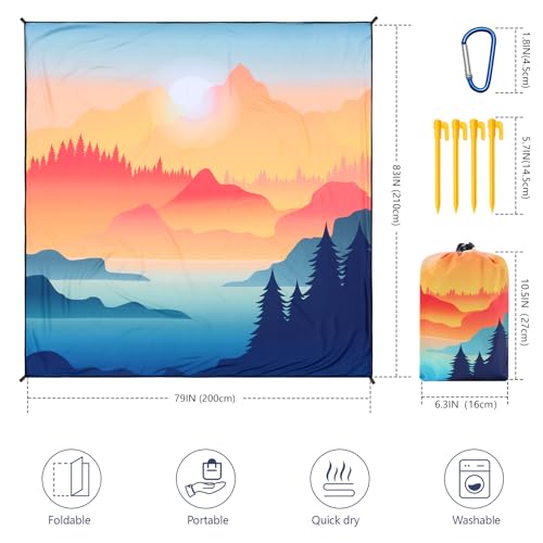 Beach Blanket Mat Waterproof Sandproof for 2 (Mountain View / 79" X 83"（1-4person）)