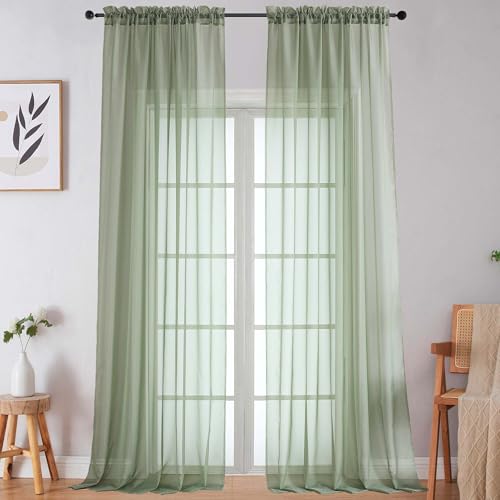 Extra Long Sheer Green Curtains for Bedroom Living Room 108 Inches Long 2 Panels Set (Sage Green / 59"W x 108"L (Pack of 2))