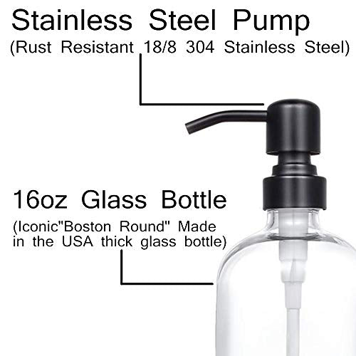 2 Pack Thick Clear Glass Pint Jar Soap Dispenser with Matte Black Stainless Steel Pump (Matte Black)