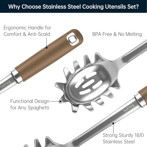 Stainless Steel Soup Ladle and Spaghetti Spoon Set (Coffee)