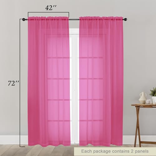 Hot Pink Sheer Curtain for Bedroom Living Room 72 Inches Long 2 Panels Set (Hot Pink / 42"W x 72"L (Pack of 2))