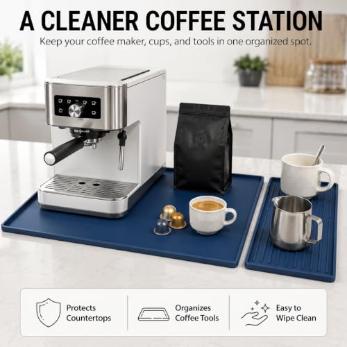 Silicone Coffee Mat 24 x 16 in with Tray (Deep Sea Blue)