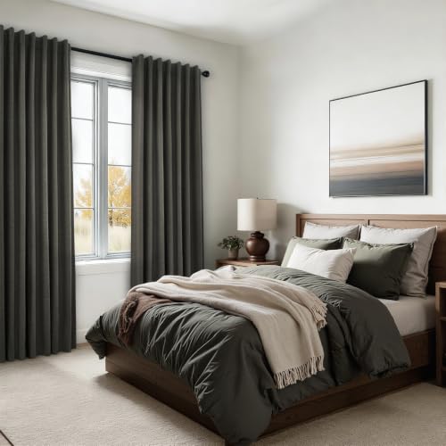 Dark Gray Linen Blackout 86 Inch Curtains for Living Room Darkening Total 100% Black Out Drapes Thermal Insulated Soundproof Charcoal Grey 86 Inch Curtain for Dining Bedroom Back Tab (Carbon Grey / 52"W x 86"L (Pack of 2))