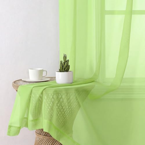 Lime Sheer Curtains 84 Inches Long 2 Panels Set for Living Room (42"W x 84"L (Pack of 2) / Lime)
