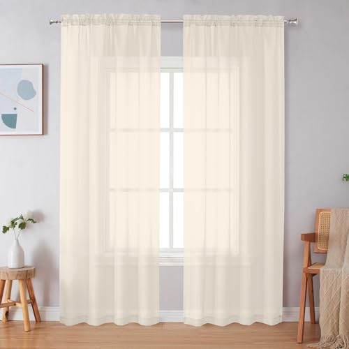 Cream Sheer Curtains 84 Inches Long 2 Panels (Cream / 42"W x 84"L (Pack of 2))