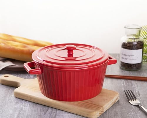 Red Colorful Ceramic Casserole Dish with Lid (red)