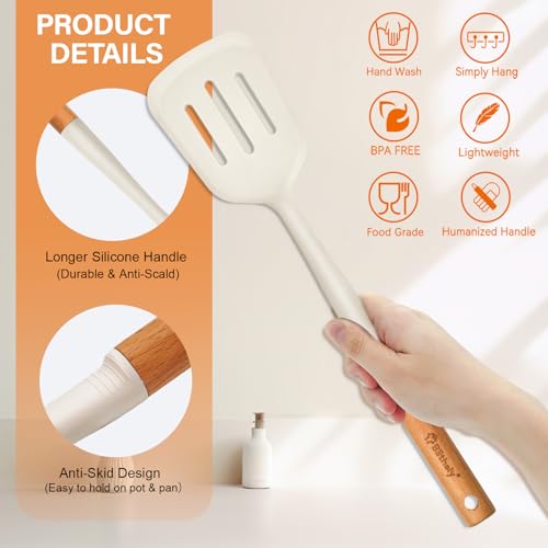 4PCS Silicone Cooking Spatula and Spoons Set (Cream White)