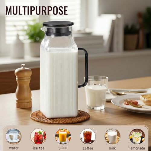 2 Liter 68 oz Square Glass Pitcher with Lid (Black)