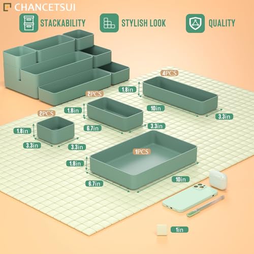 9 Pcs Stackable Drawer Organizer Trays Set (Green)