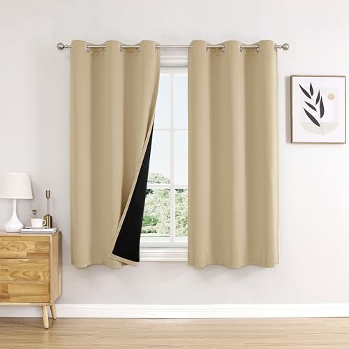 100% Blackout Curtains for Bedroom 54 Inches Long 2 Panels Set (42"W x 54"L (Pack of 2) / Beige)
