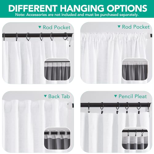 100% Blackout Linen Curtains for Bedroom Living Room 63 Inch Long (White/Linen Total Blackout / 52"W x 63"L (Pack of 2))