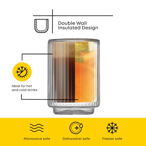 Haven Fluted Stackable Espresso Cups Set of 4 (Espresso Glasses)