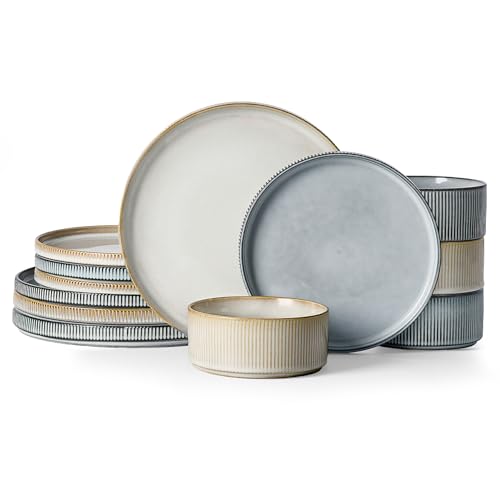 Star Stoneware Dinnerware Set (Cappuccino & Smoky Blue)