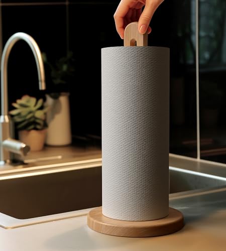 Wooden Paper Towel Holder Countertop (Standard – 6" Base / Light Wood (Beech))