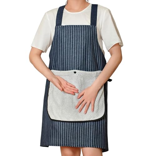 Cross Back Apron with Detachable Towel (Deep Blue (With Towel) / Standard)