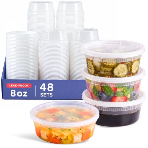 8 oz Plastic Deli Containers with Lids [48 Sets] Food Storage (8 oz)