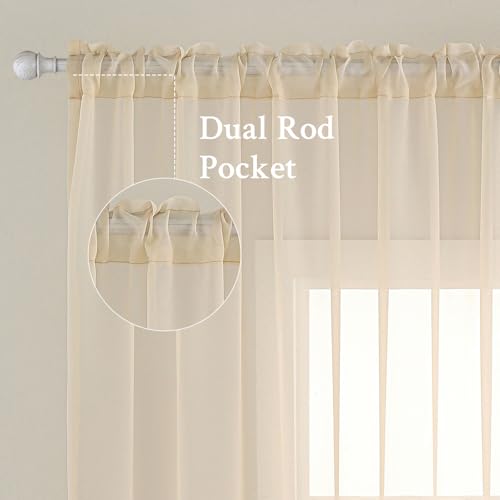 2 Panels Sheer Curtains for Living Room 54 X 96 Inches Cream (Cream / 54"W x 96"L (Pack of 2))