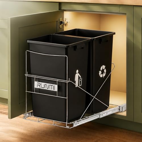 Double Pull Out Trash Can Under Cabinet with Handle (Silver / Double)