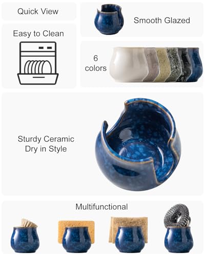 Ceramic Sponge Holder (Blue / Barrel-type)