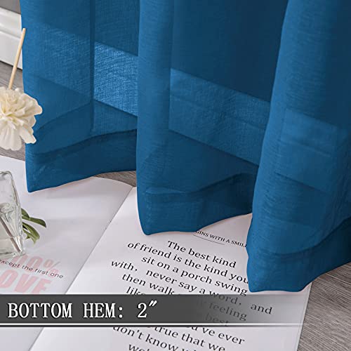 Sheer Curtains Linen Textured Bedroom Curtain Sheers Light Filtering Rod Pocket Voile Curtains for Living Room (54"W x 63"L (Pack of 2) / Classic Blue)