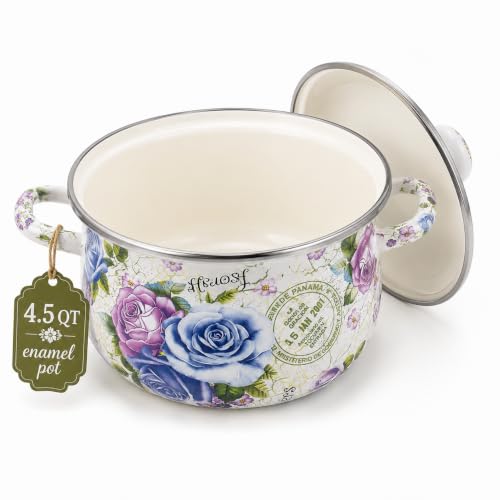 4.5 Quart Enamel Stock Pot with Lid (Multi Rose-4.5 QT)