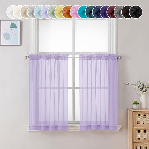 Sheer Lilac Tier Curtains 24 Inch Length (Lilac / 42"W x 24"L (Pack of 2))