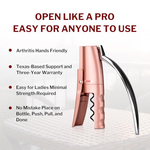 Quality Compact Vertical Lever Corkscrew Wine Opener with Foil Cutter. 3 Seconds to Open a Bottle of Wine. Pink (Pink)