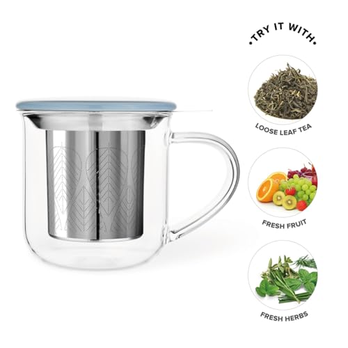 VIVA Minima Eva Glass Tea Cup with Infuser and Lid (Hazy Blue)