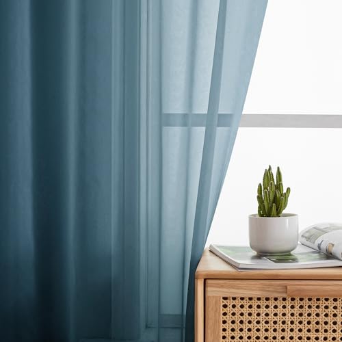 Dusty Blue Valances 14 Inches Long for Living Room Pocket 2 Panel Light Filtering Sheer Translucent Valence Toppers for Short Window Kitchen Bathroom Bedroom 42x14 Inch Length (Dusty Blue / 42"W x 14"L (Pack of 2))