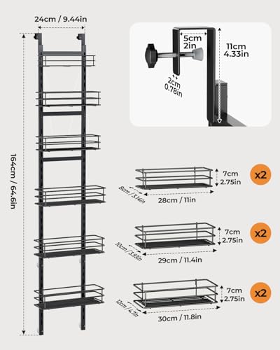 6 Tier Narrow Pantry Door Organizer (Black-6)