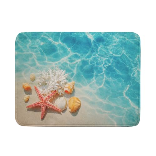 Coastal Starfish Dish Drying Mat 18"x24" Ocean Blue Sea Coral Seashell Dish Drainer Mats Nautical Beach Themed Decorative Reversible Dish Drying Pad for Kitchen Countertop Dining Room (24" x 18")