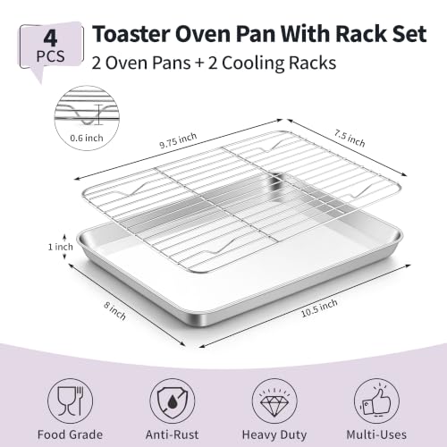 Stainless Steel Toaster Oven Pan with Rack Set (10.5'' x 8'' x 1'')