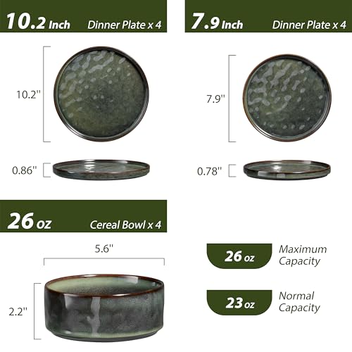 12 Pieces Stoneware Dinnerware Set (12-Piece / Moss Green)
