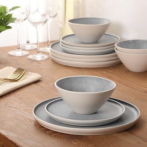 Coastal Forest Plates and Bowls Sets (Grey/Cream White (Coast Forest) / Service for 4 (12pcs))