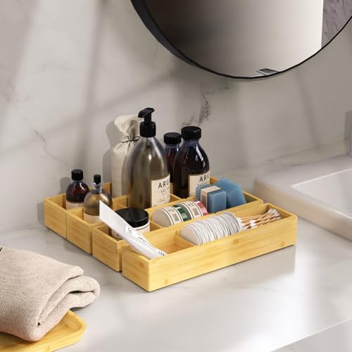 4 Packs Bamboo Drawer Organizer 2 pieces 12.6 * 6inches and 2 pieces 12.6 * 3.2inches (4 pieces 12.5X3.1)