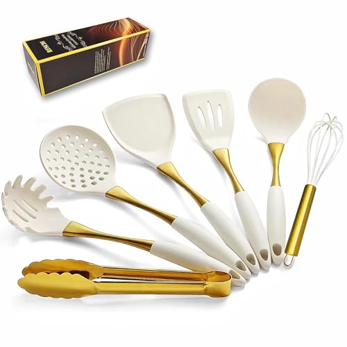 Elegant White Gold Silicone Cooking Utensils Set (White Gold)