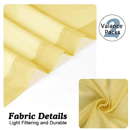Mustard Yellow Sheer Valances for Windows (Yellow / 42"W x 14"L (Pack of 2))