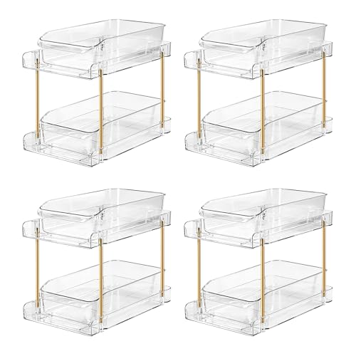 4pack 2 Tier Organizer & Storage Unit Stackable Bathroom Cabinet Organizer Pull (4pack)