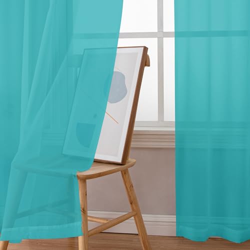 Turquoise Sheer Curtains 120 Inches Long (Turquoise / 42"W x 120"L (Pack of 2))