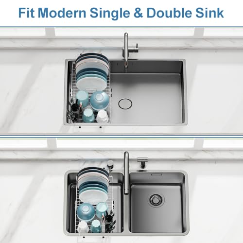 Over Sink Dish Drying Rack (Silver / 12.8"W | Fits Inner Sink 13.4"-22"L)