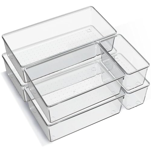6 Pack Large Clear Plastic Drawer Organizer Trays (6 Pack / Clear)