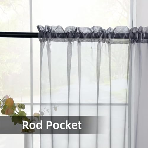 Solid Sheer Rod Pocket Curtain Voile Draperies 2 Panels White Beige Black Ivory Coffee 22 Inch Width 30 Inch Long 1 Pair for Kitchen Bedroom Children Living Room Yard (Grey / 22"W x 30"L (Pack of 2))