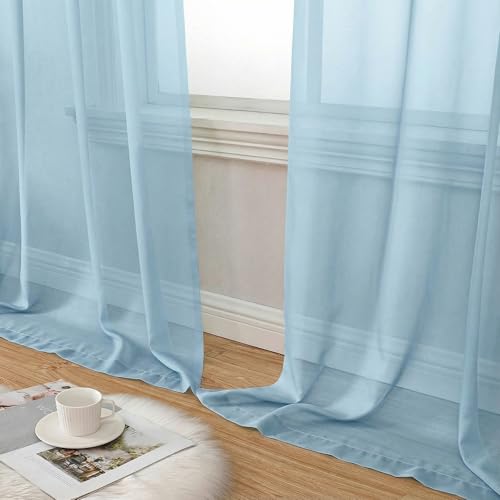 Sheer Curtains 84 Inches Long 2 Panels Set for Bedroom Living Room (Sky Blue / 42"W x 84"L (Pack of 2))