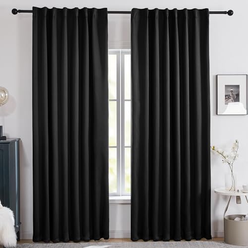 100% Blackout Curtains for Bedroom (Black/Total Blackout / 52"W x 63"L (Pack of 2))