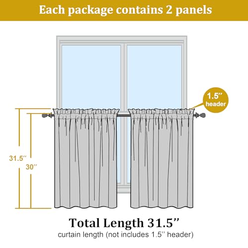 Short Sheer Curtains 30 Inches 2 Panels Set (Ivory / 42"W x 30"L (Pack of 2))