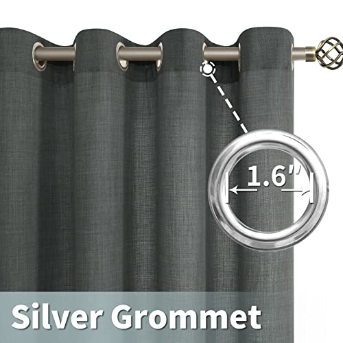 Light Filtering Linen Curtains 45 inch Length for Bedroom (52"W x 45"L (Pack of 2) / Silver Grommet-dark Grey)